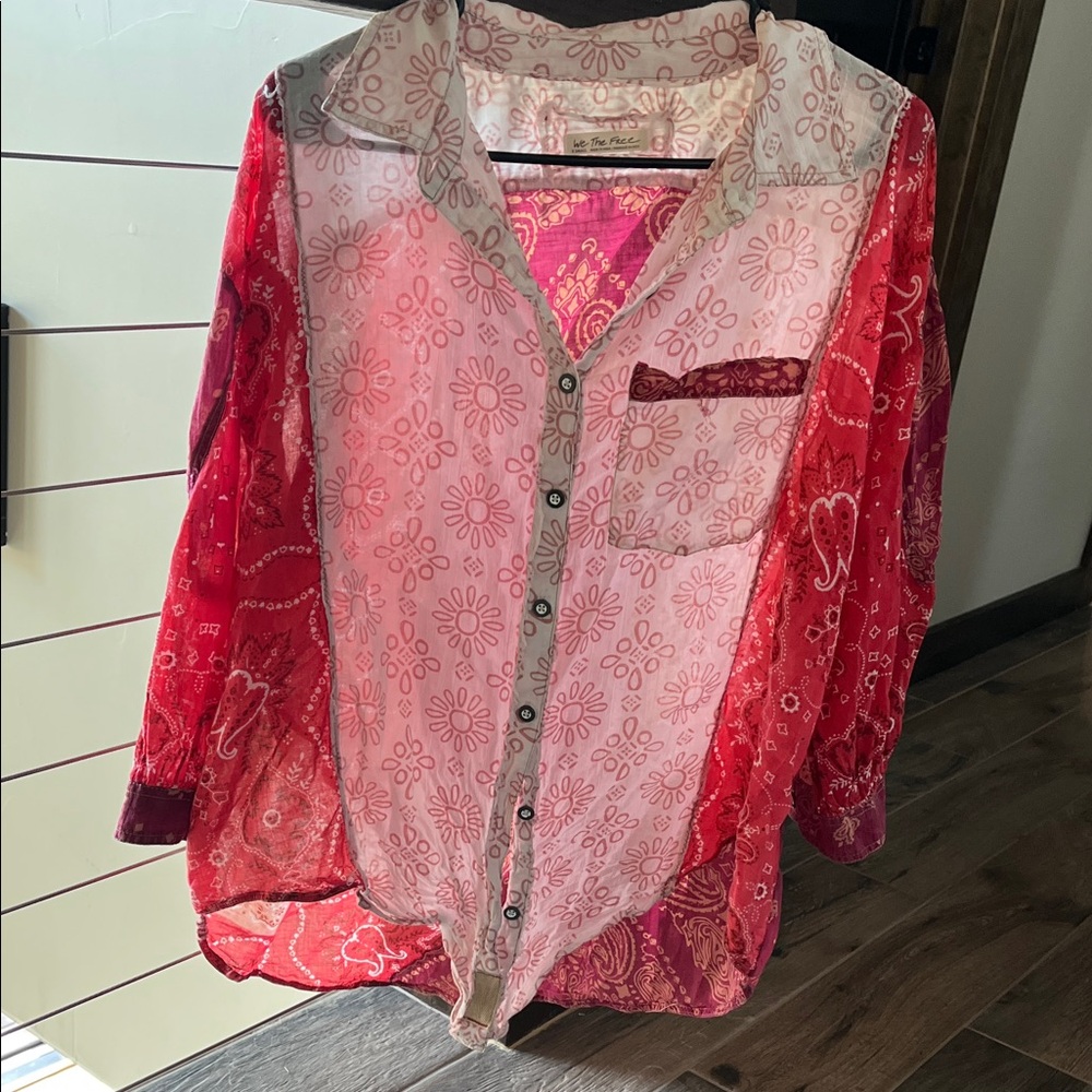 We The Free Burgundy and Gold Sheer Blouse